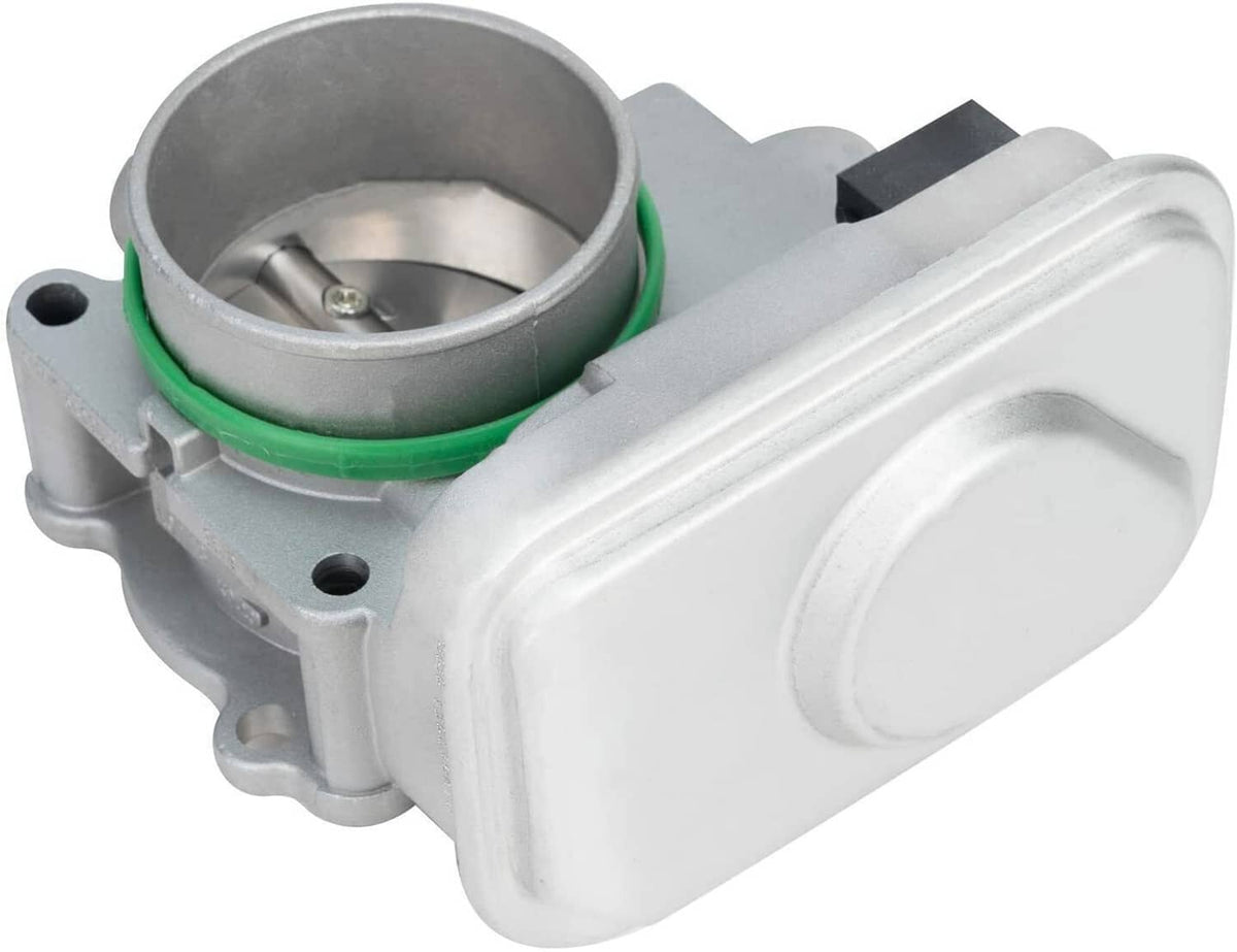 Aluminum electronic throttle body with green gasket and circular valve opening