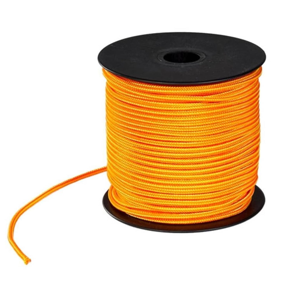 Neon orange 3mm throwline spool with loose looped cord extending from the side