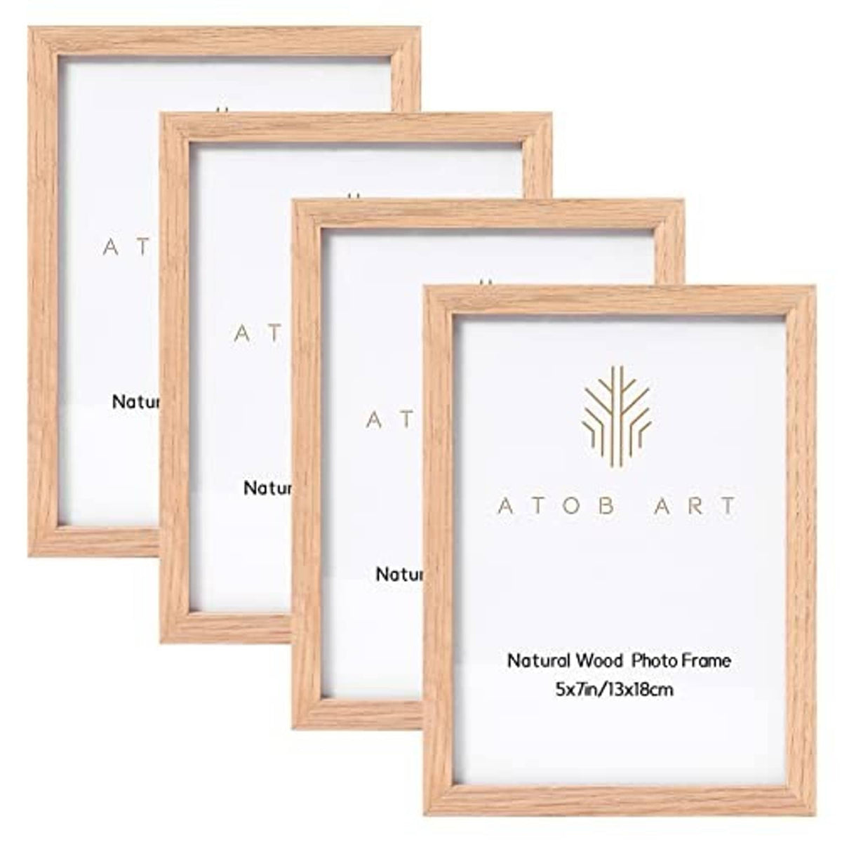 Set of four natural oak 5x7 photo frames with decorative snowflake card inserts