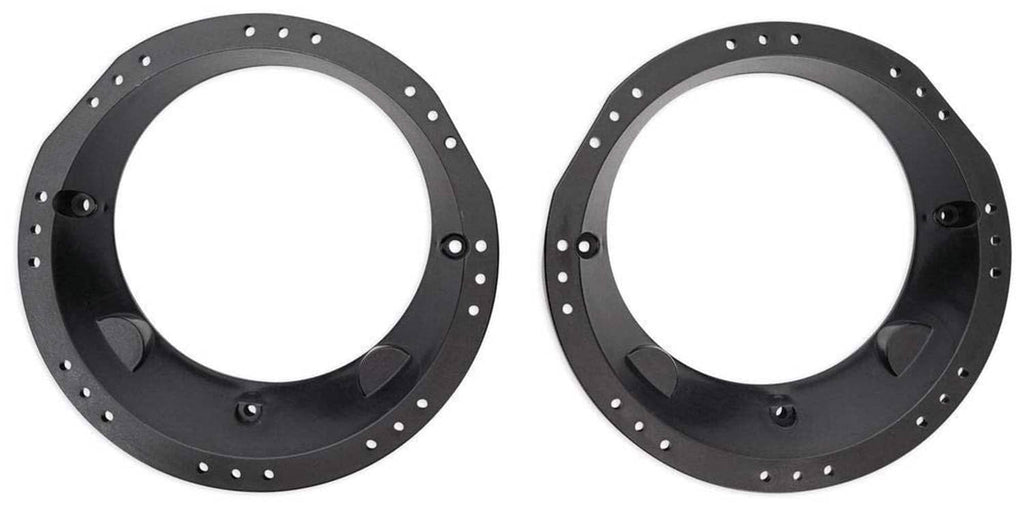 Black speaker adapter plate with round mounting ring and bolt holes