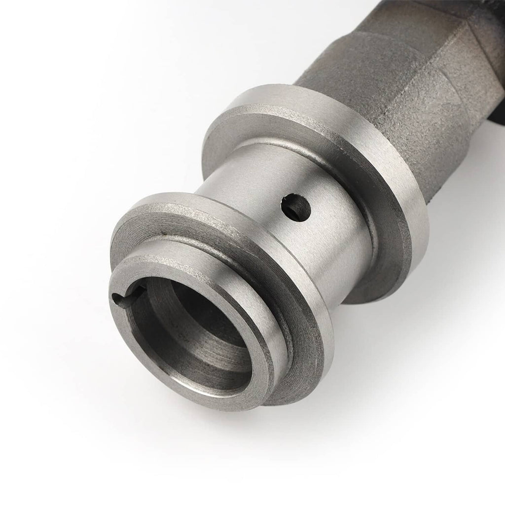 Left exhaust camshaft end cap with central opening and metal collar