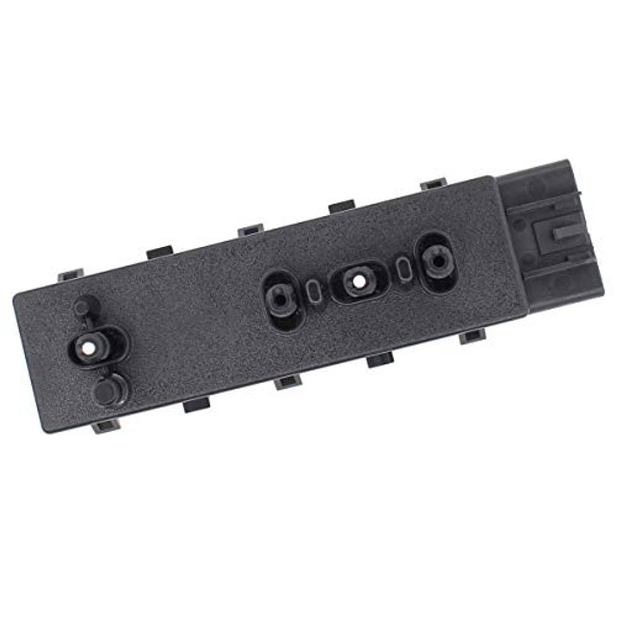 Power seat switch back plate with circular ports and plastic mounting tabs