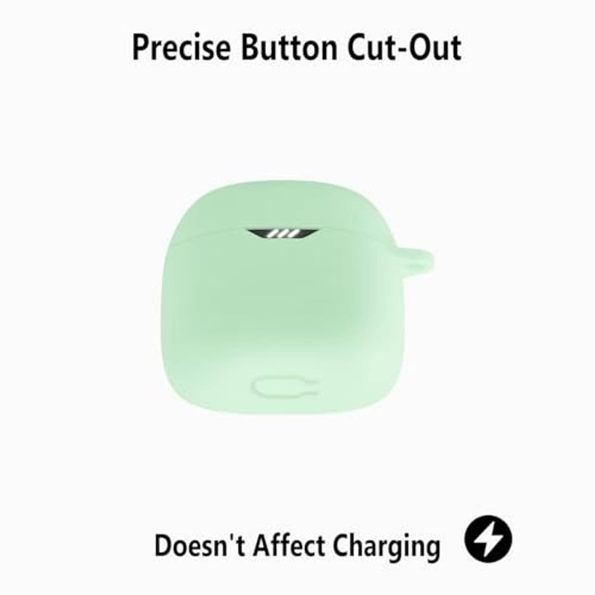 Light green silicone earbuds case cover with precise button cut-out