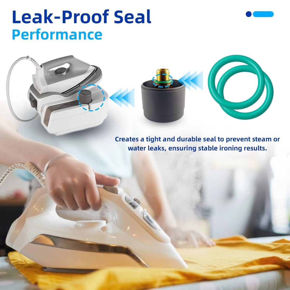 Green O-ring gasket seal for steam iron boiler cap, leak-proof seal use illustration