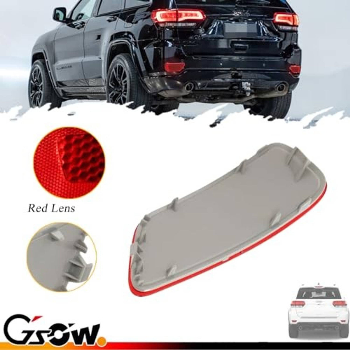 Single red lens rear bumper reflector light cover with mounting tabs