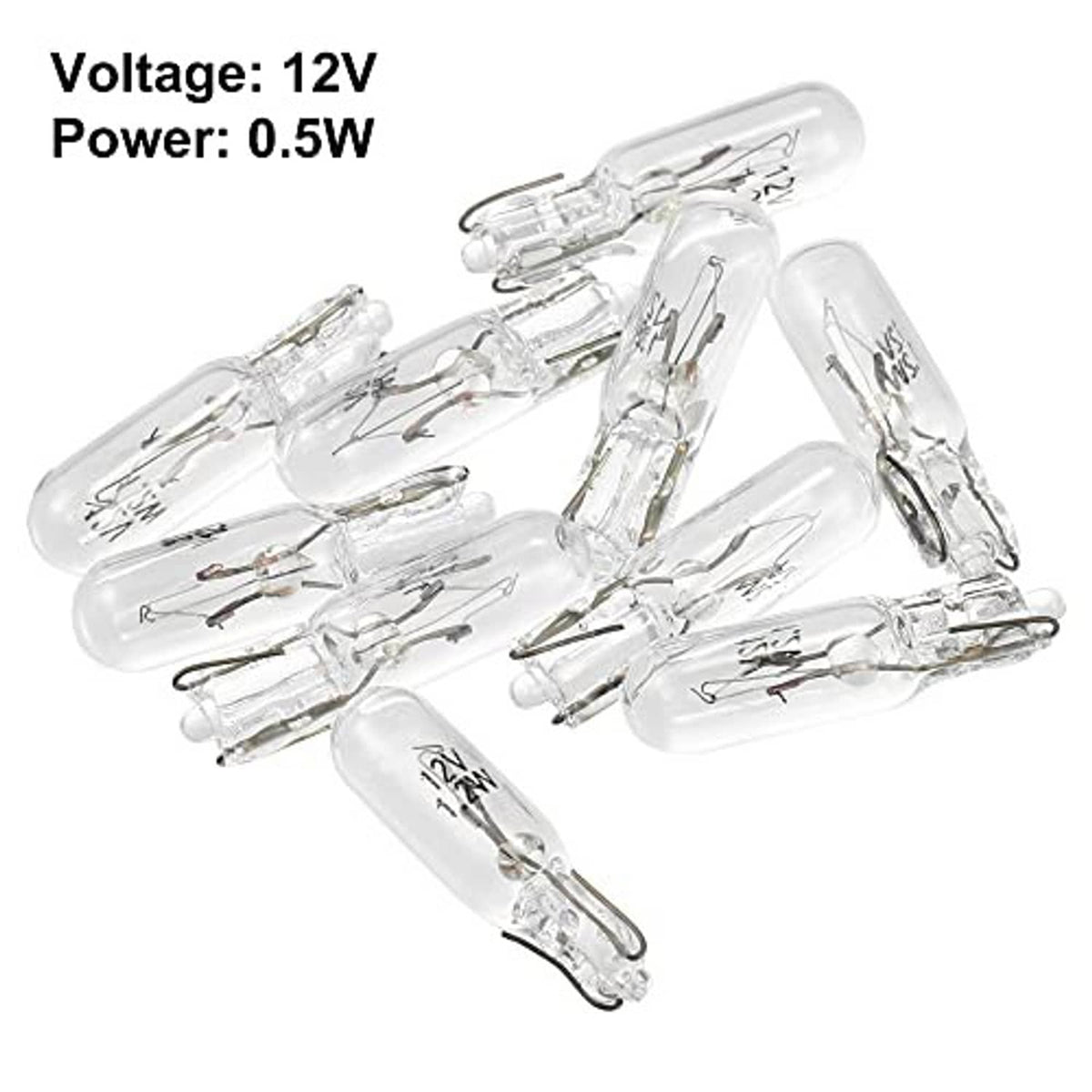 Set of 10 T5 W1.2W LED dashboard bulbs, 12V 0.5W, clear glass