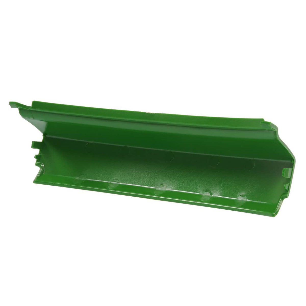 Green front bumper side panel with molded contours and mounting tabs