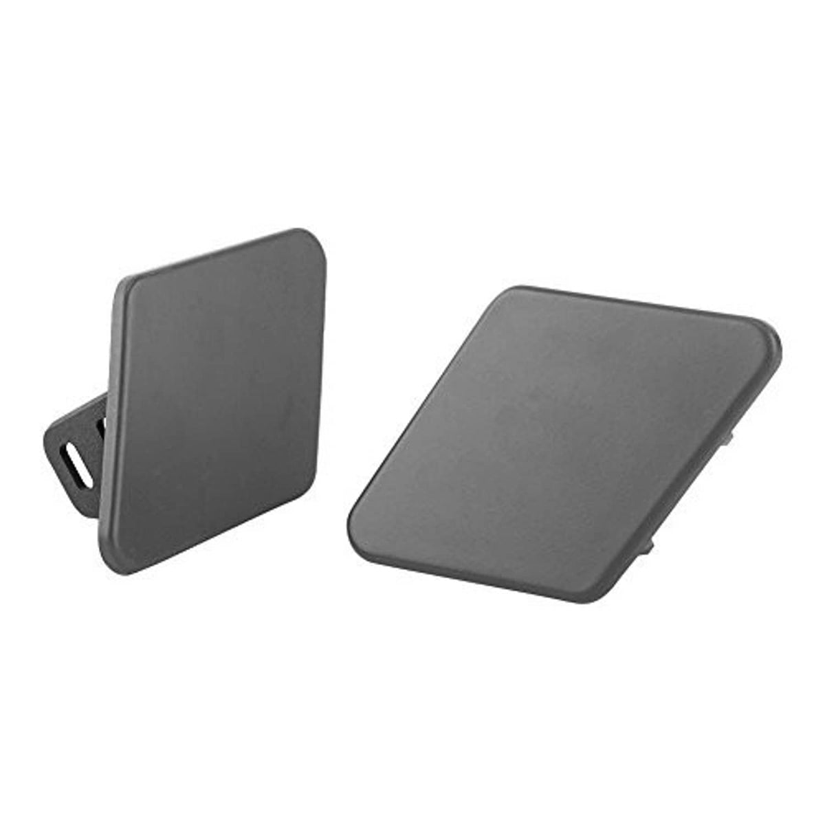 Headlight washer nozzle caps, gray plastic pair with left side mounting bracket