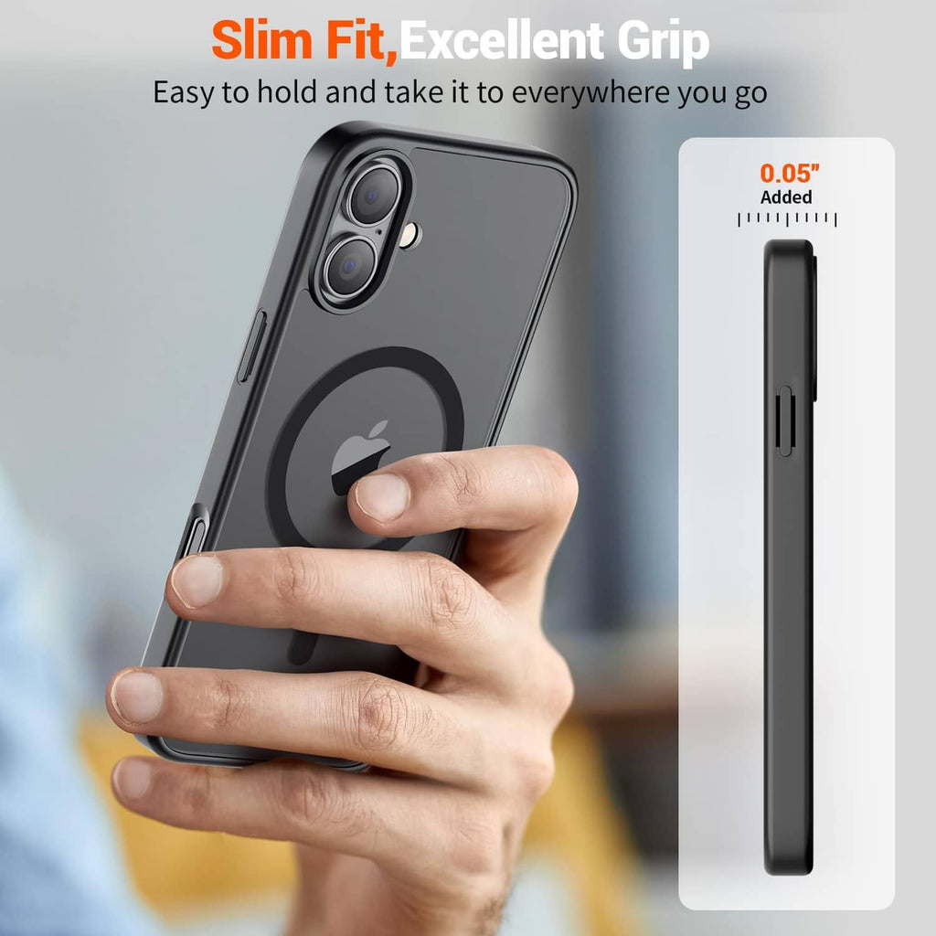Black slim iPhone case with circular magnetic ring and side buttons