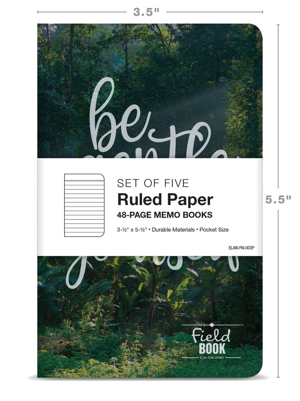 3.5x5.5 mini field notebook with green photo cover and ruled paper details.
