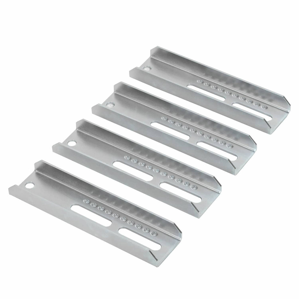 Galvanized bunk board bracket plates with perforation rows and long mounting slots