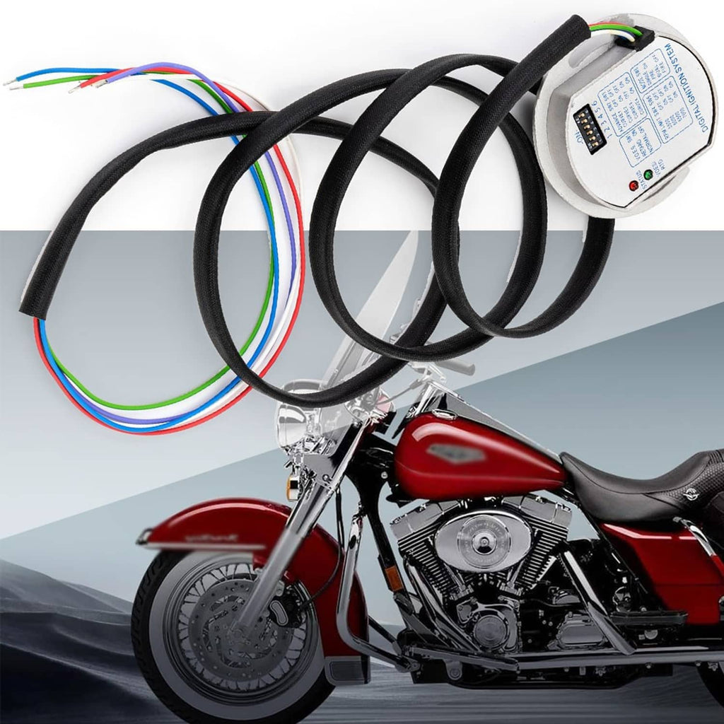 Electronic ignition control module with multicolor wire leads and black cable harness