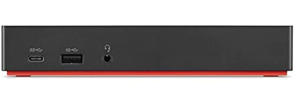 Black USB-C docking station with front USB and audio ports