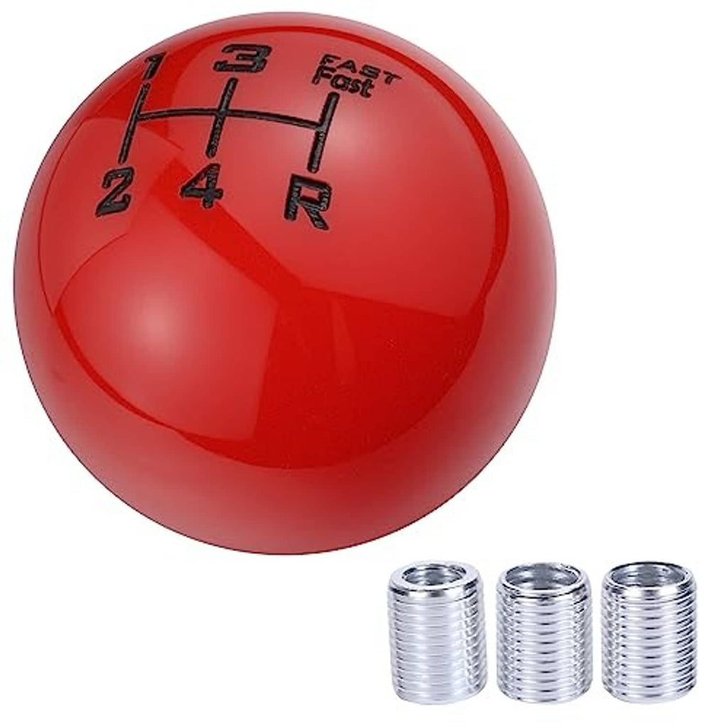 Red 5-speed gear shift knob with 1-5 and R markings plus three chrome adapter rings