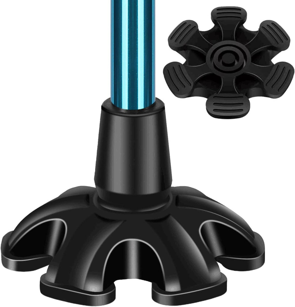 Black rubber cane tip replacement with multi-prong base and textured traction pads