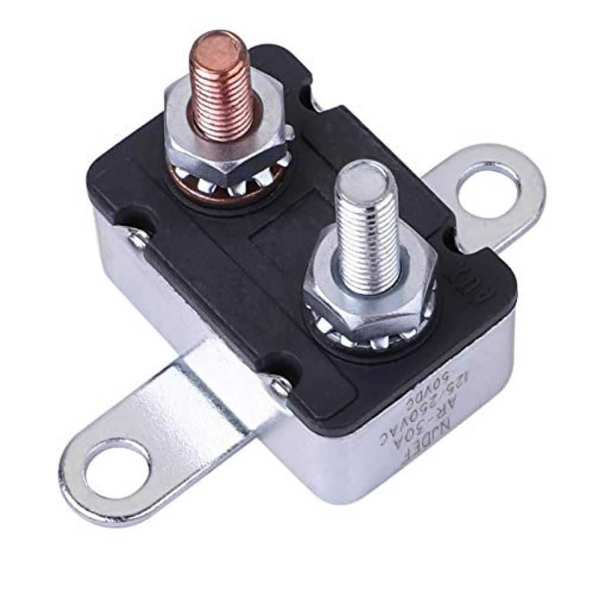 Electric control fuse relay with black base, metal terminals, and copper contact stud