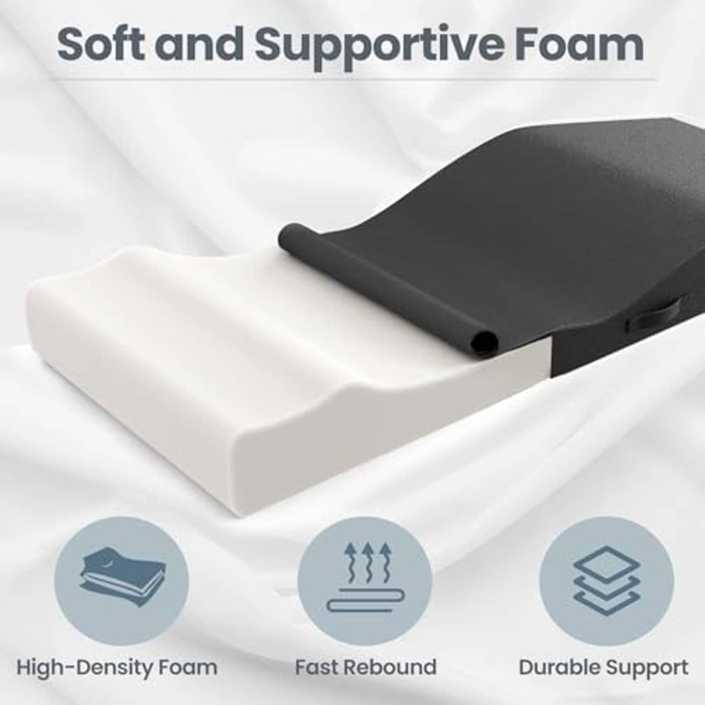 Black foam massage topper on white base, smooth contoured surface