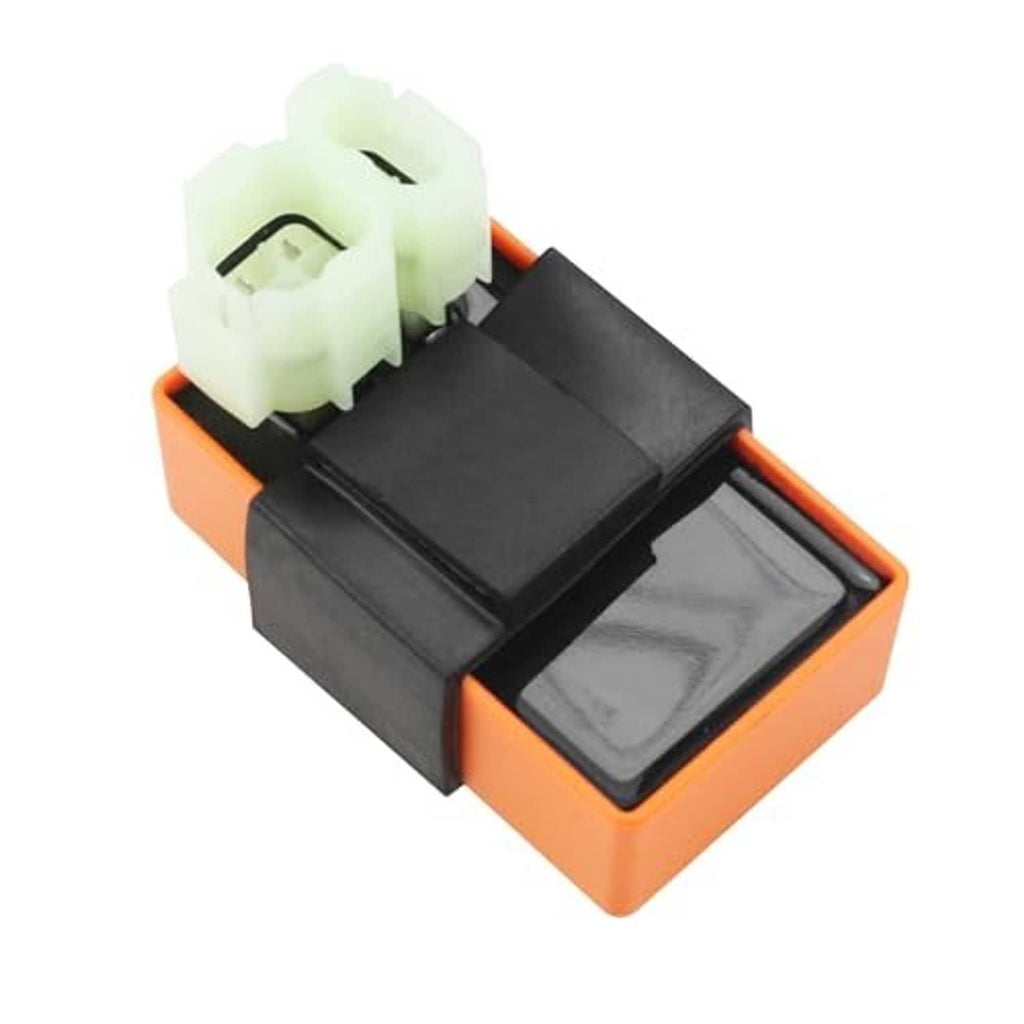 6-pin AC CDI ignition box replacement, angled view with orange-black case and white socket