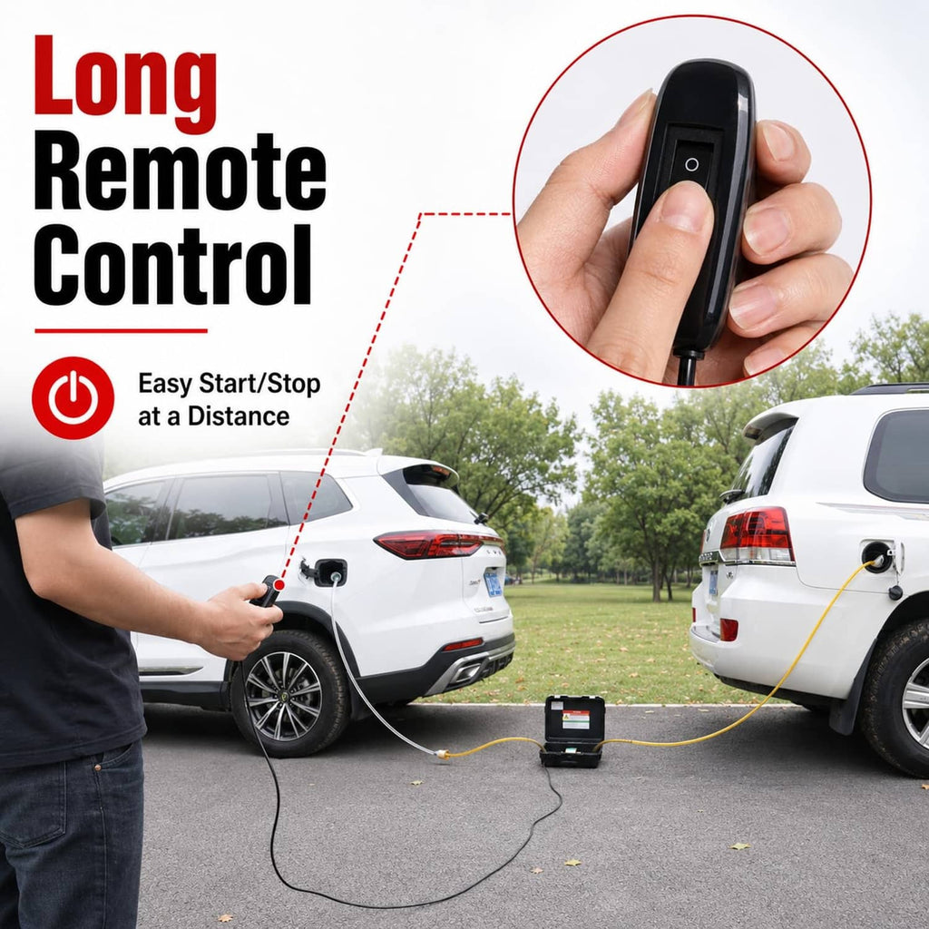Fuel transfer pump with long remote control switch and connected power cables