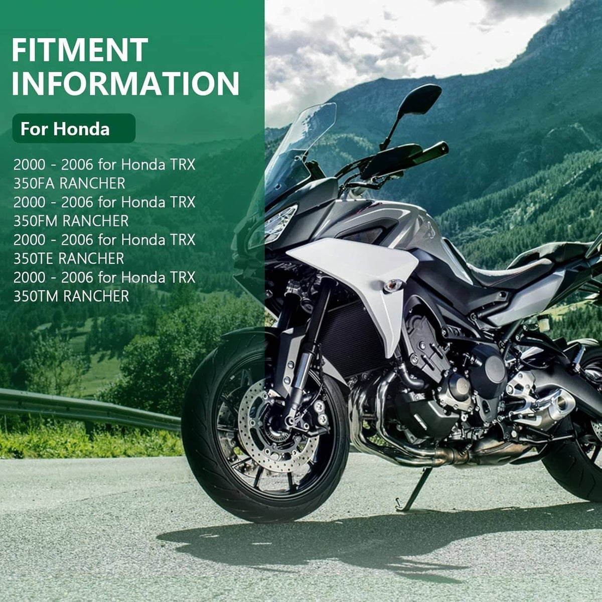 Motorcycle with sport fairing and front disc brake shown for fitment information