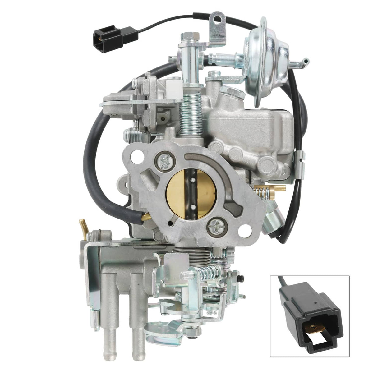 Carburetor assembly with throttle body and wiring harness, includes rear flange mount