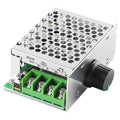 DC motor PWM speed controller with vented heatsink, green terminal block, and black speed knob