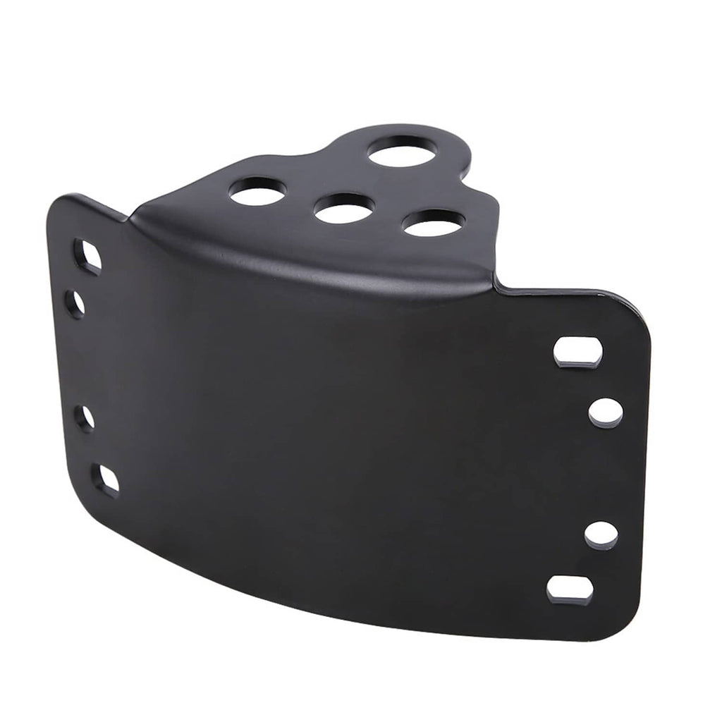 Motorcycle license plate side mount bracket, black curved plate with multiple mounting holes