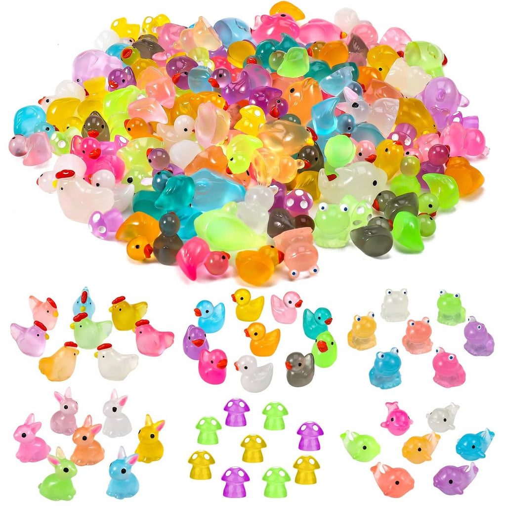 Multicolor glow-in-the-dark mini resin duck figurines, 135-piece set, assorted pile