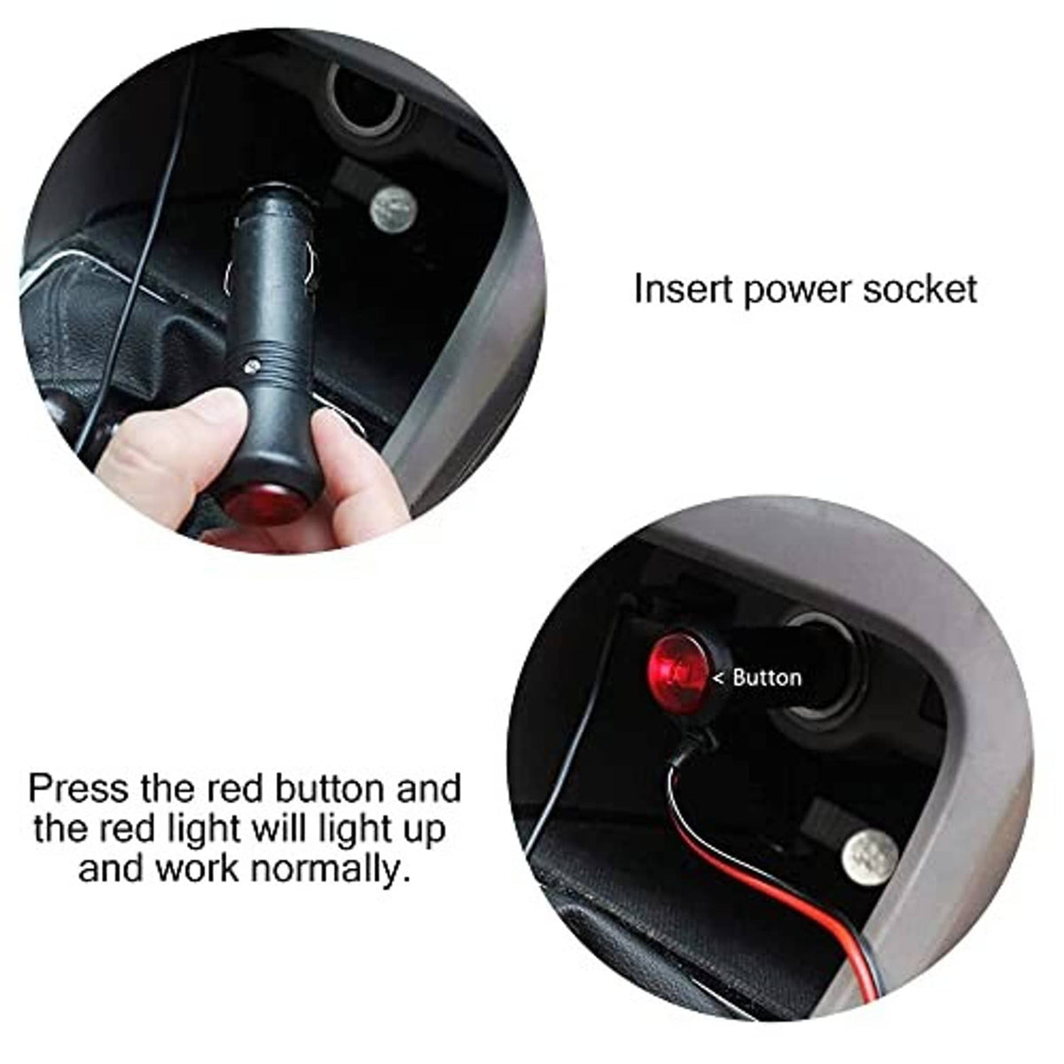 Vehicle LED taxi light controller close-up with red button and red indicator light.
