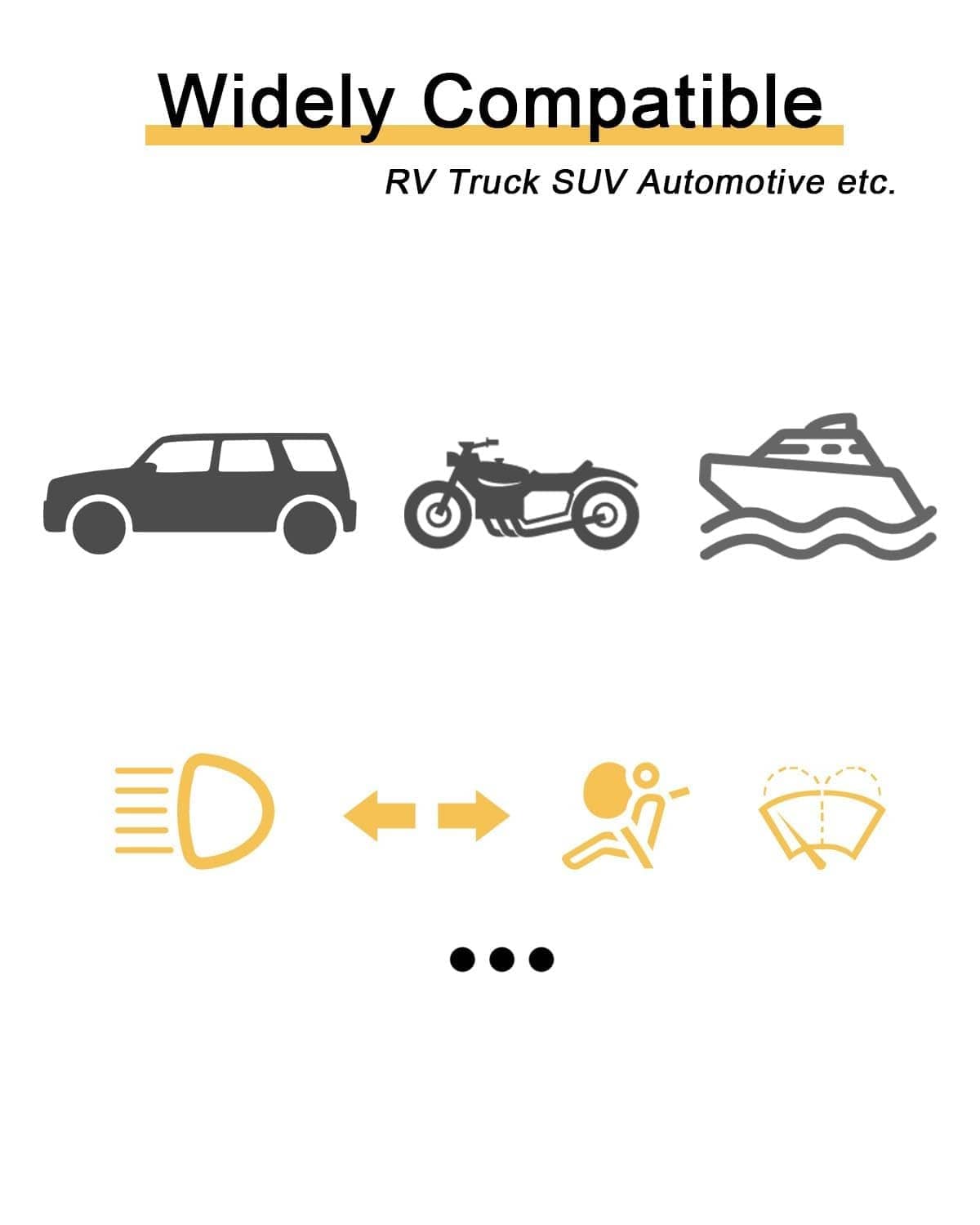 50A automotive blade fuses shown as compatible with cars, trucks, RVs, and SUVs