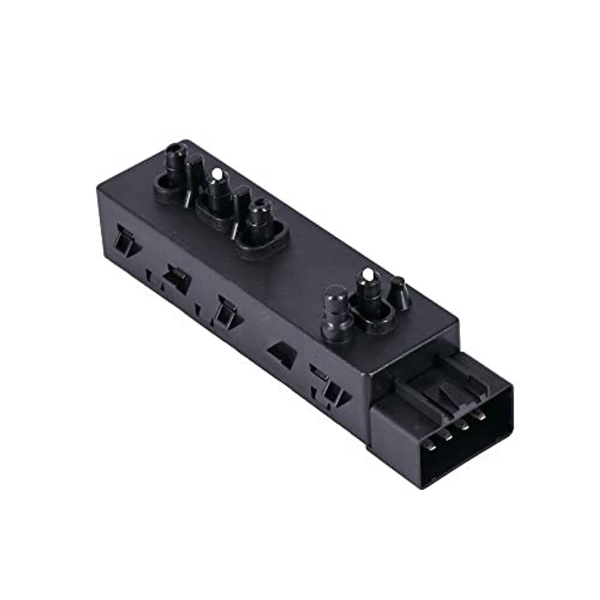 Power seat adjuster switch angled view with black body and 10-pin connector