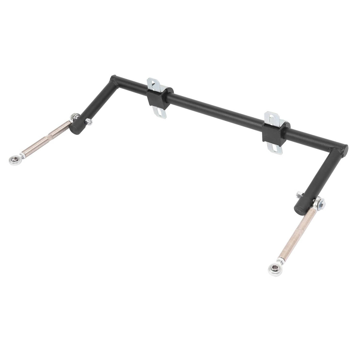Sway bar anti-roll kit with black bar, silver brackets, and angled end links