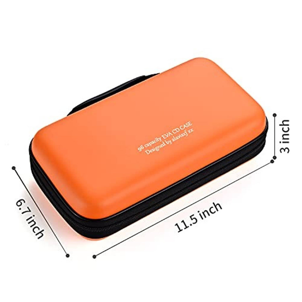 Orange hard EVA CD/DVD case with black zipper; 11.5 in x 6.5 in size shown