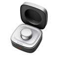 Dual-tone smart ring charger case with lid open, showing round charging contact.