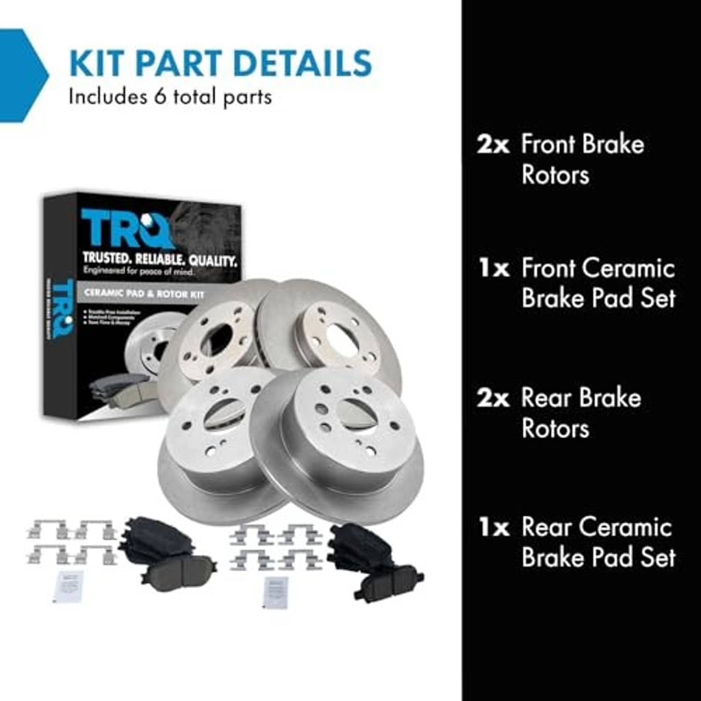 Brake pad and rotor kit details showing front and rear rotor and pad quantities