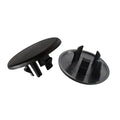 Black rear armrest cover caps with mounting clips, shown front and underside, 2 pcs.