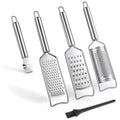 Stainless steel box grater set of 5 with curved handles and small cleaning brush