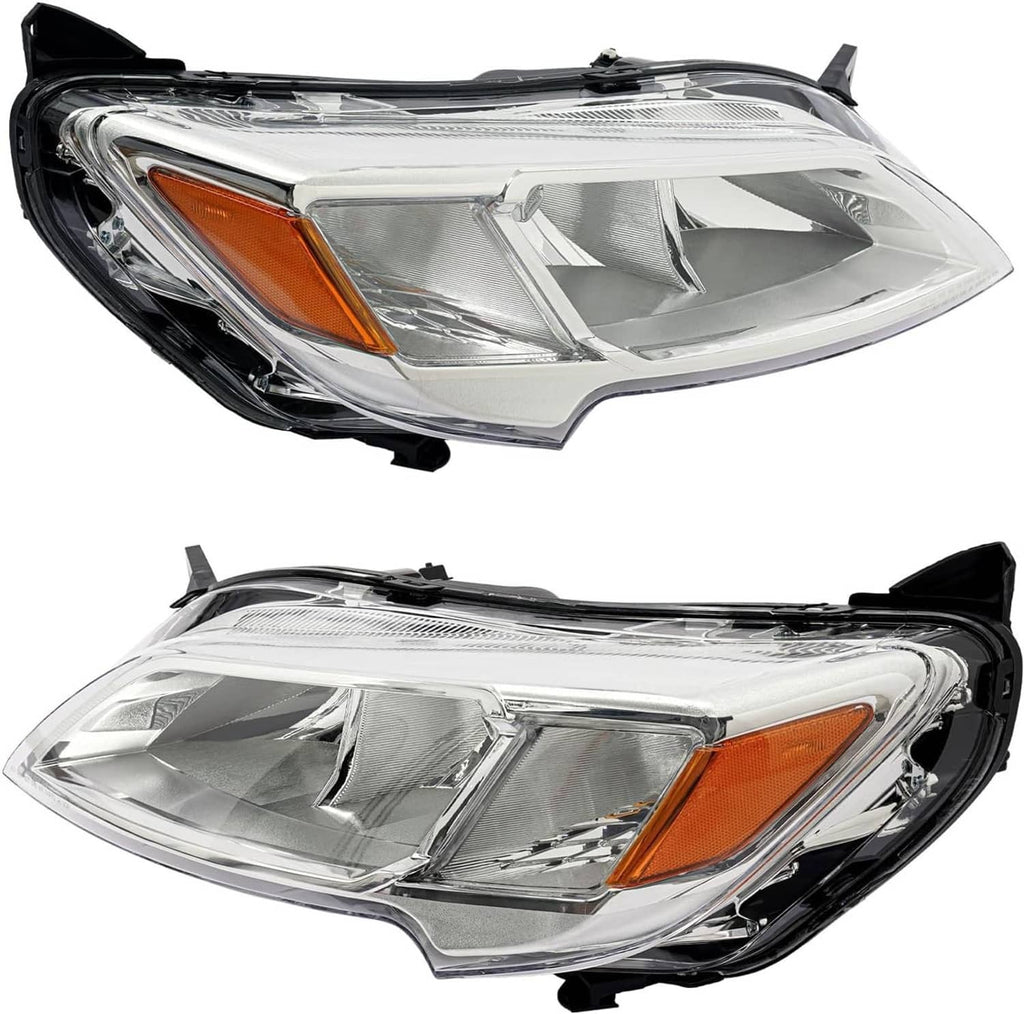 Halogen headlight assembly with chrome reflectors, amber turn-signal lens, and black housing