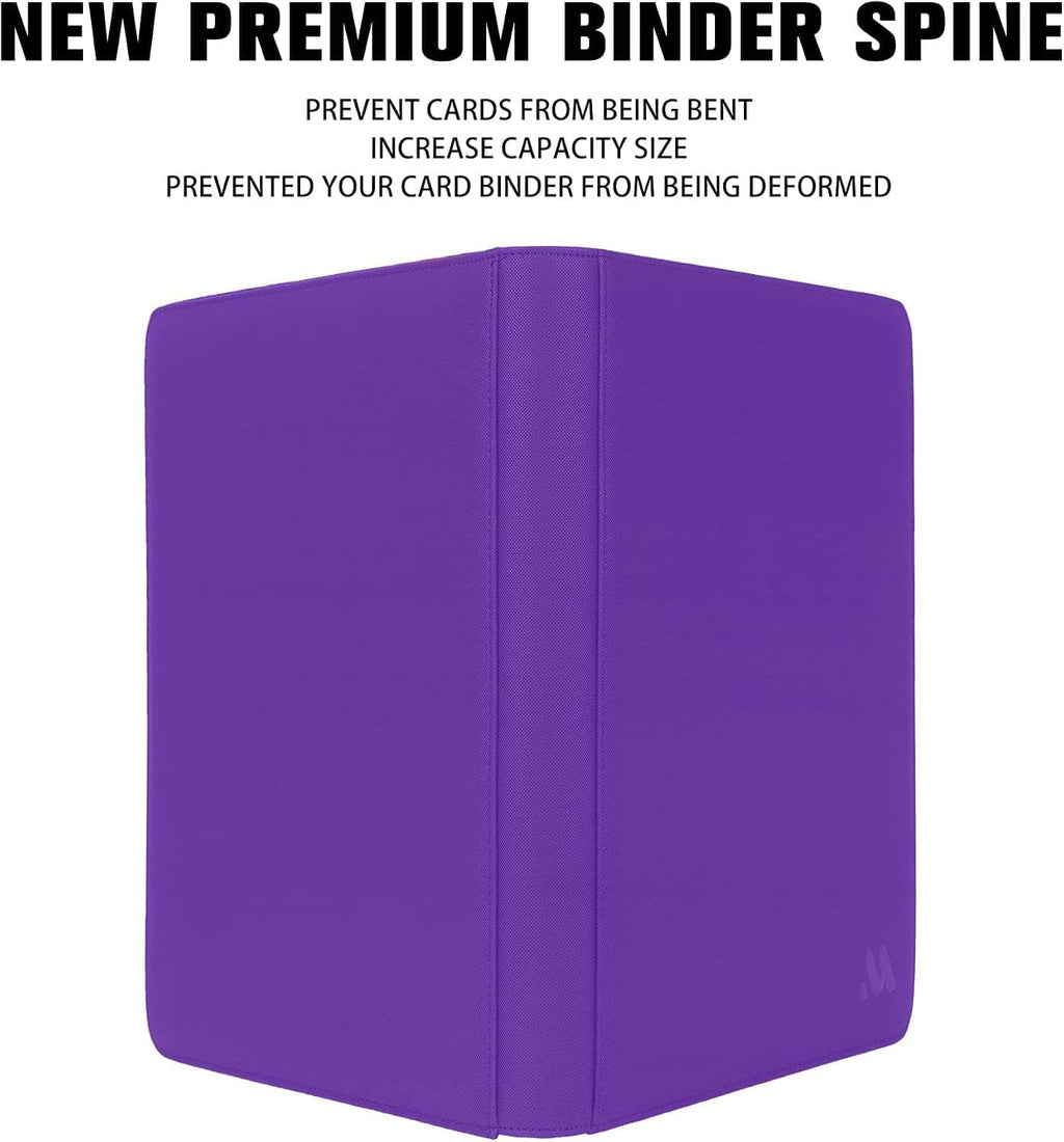 Purple trading card binder spine view with center crease and rounded edges