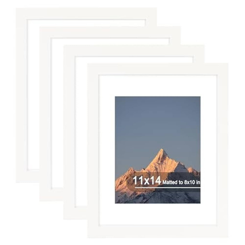 Three white picture frames with white mats and real glass, wall-mount set of 4