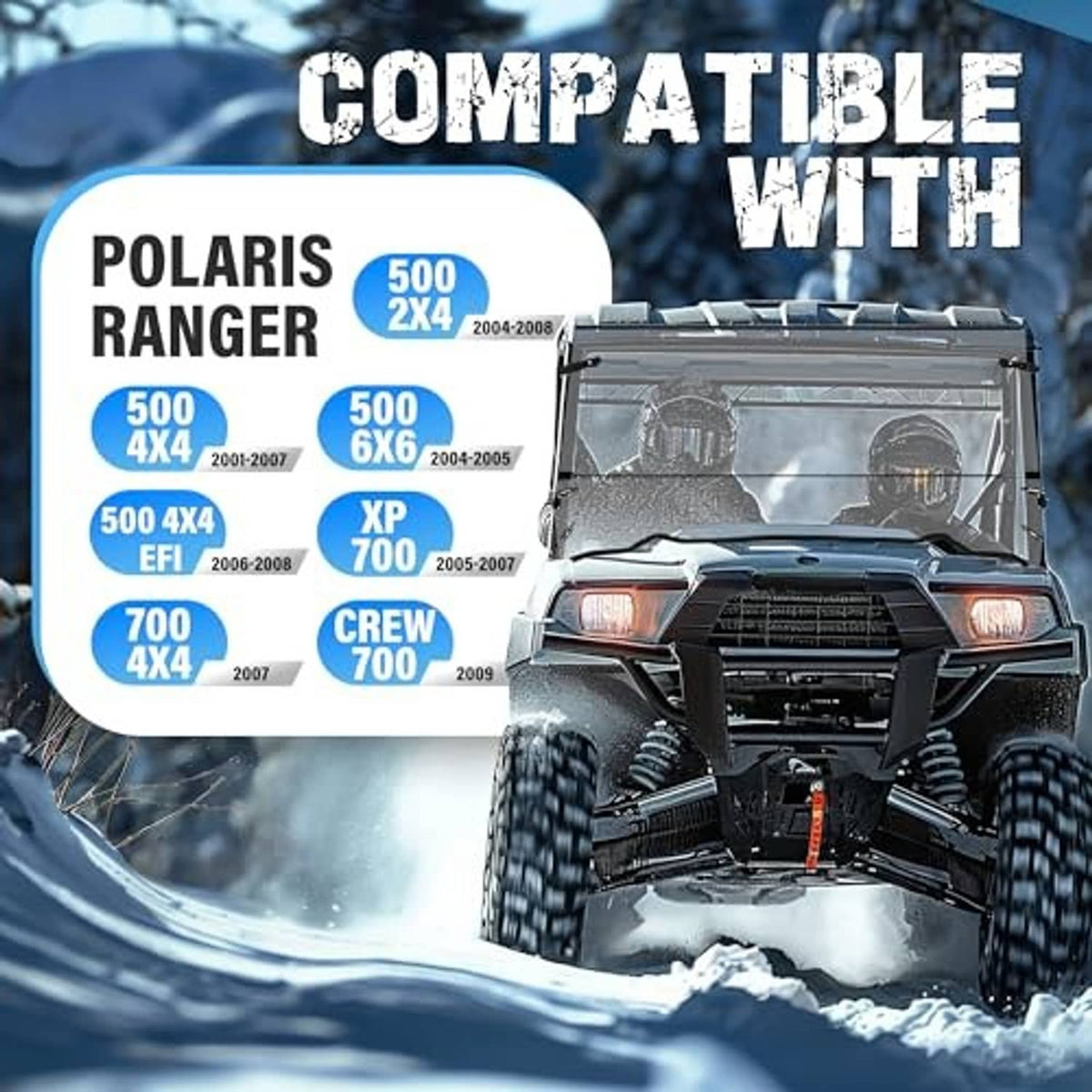 Clear front windshield for off-road UTV, front view with protective screen