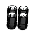 Set of four black wheel valve caps with white skull emblem, dustproof covers