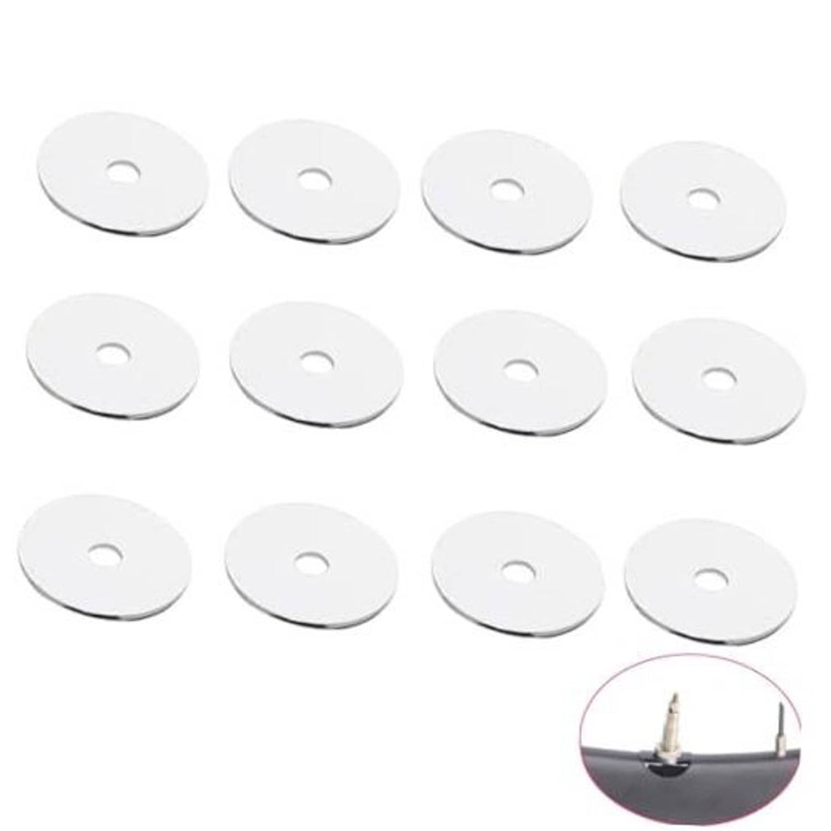 Presta valve rim sealing gasket set, 12 white/gray disc washers with center hole