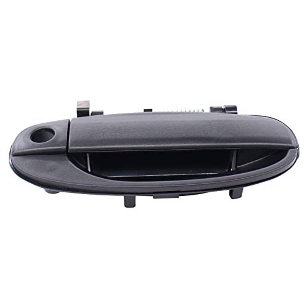 Textured matte black exterior door handle side view with inner latch channel