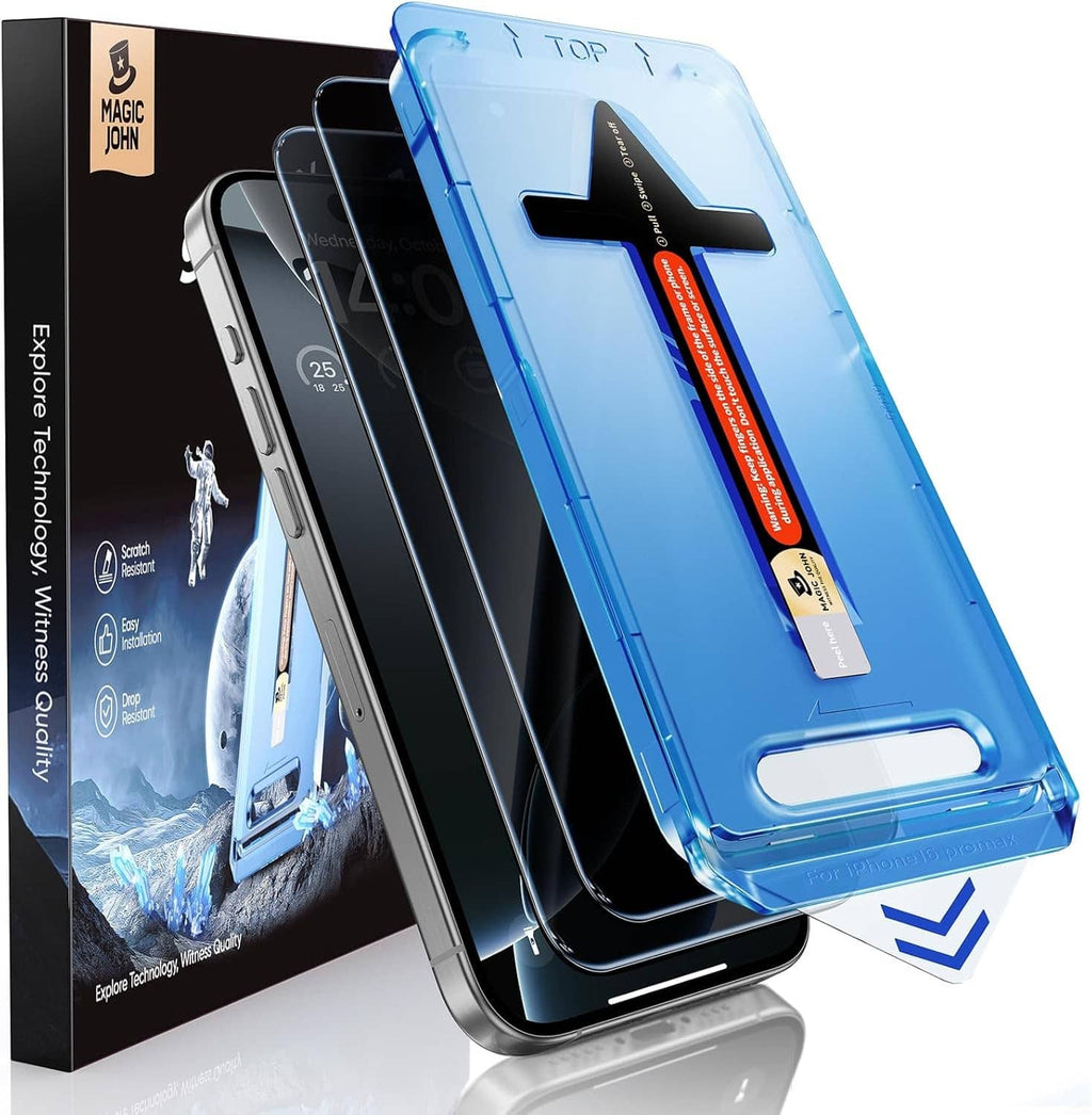 Blue privacy tempered-glass screen protector for iPhone, 2-pack with install guide