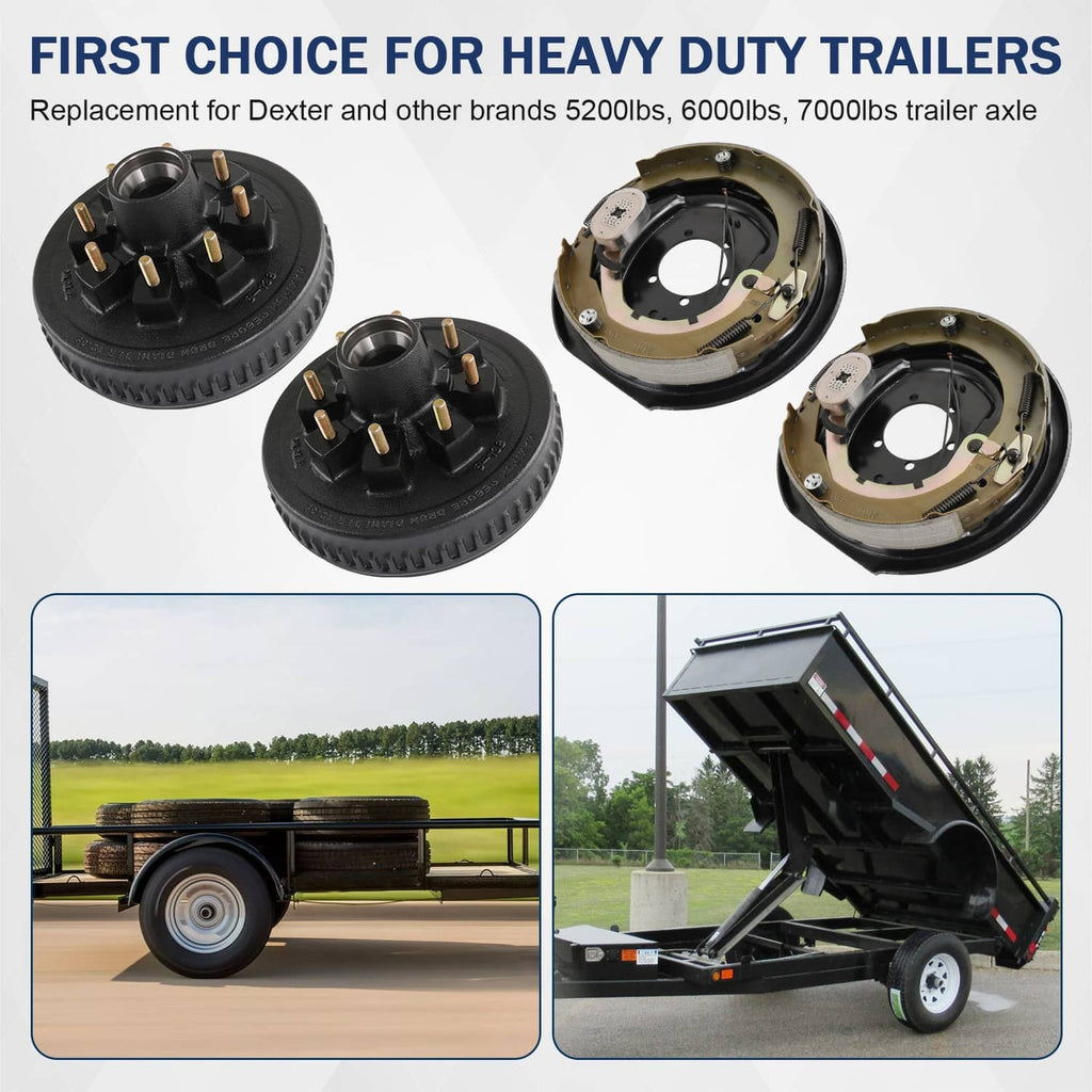 Electric trailer brake drum kit with multiple hub assemblies and backing plates