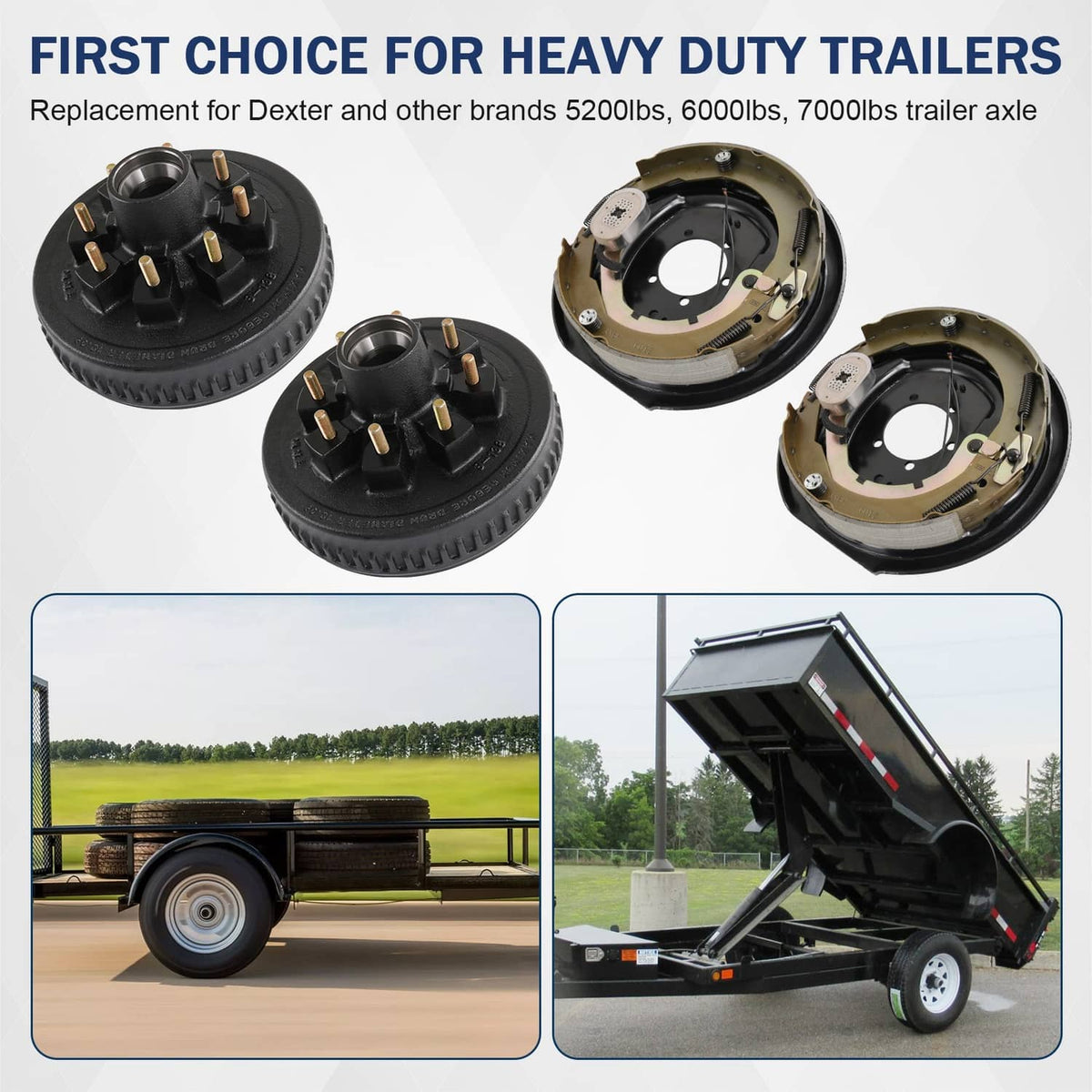 Electric trailer brake drum kit with multiple hub assemblies and backing plates