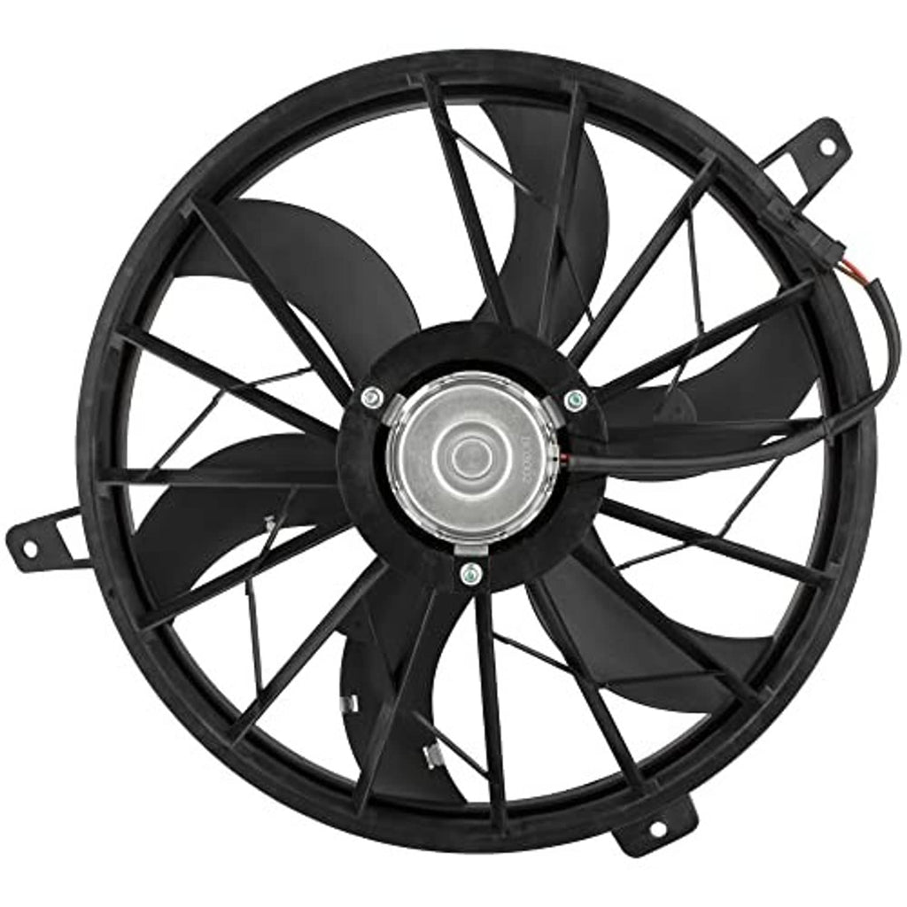 AC condenser cooling fan with silver motor hub and black blade impeller