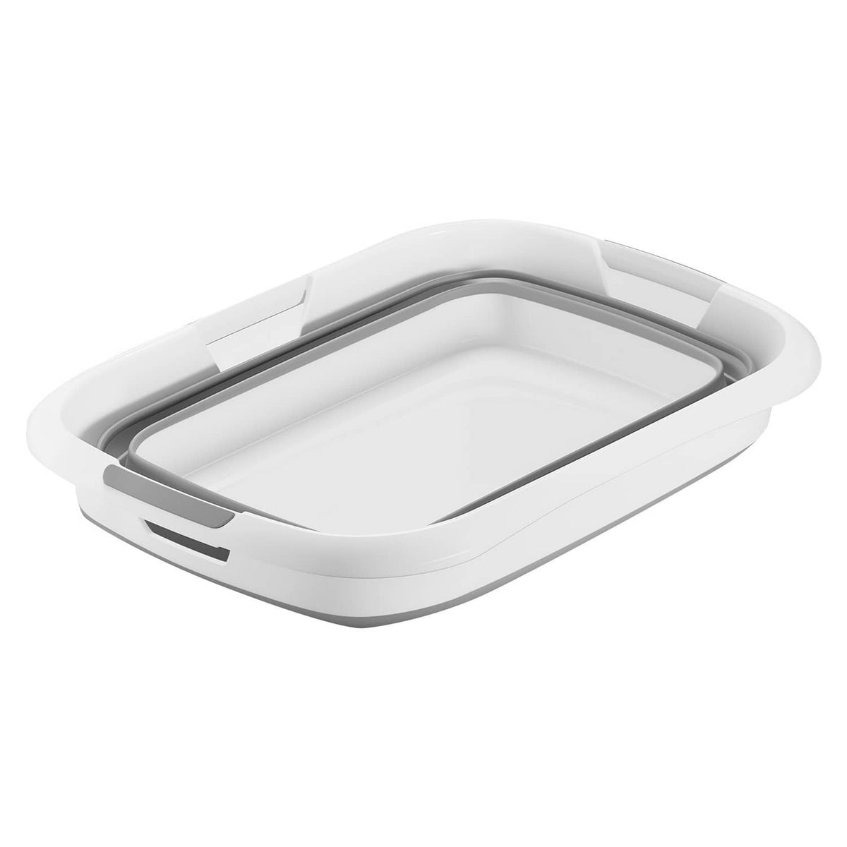 Rectangular collapsible dog bath tub with gray border and white raised edges