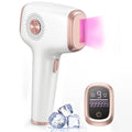 White and rose-gold IPL hair removal device with glowing display and nozzle